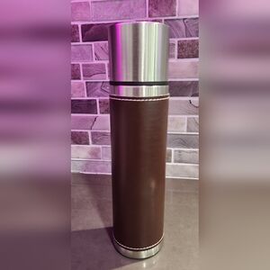 Elegant Stainless Steel Thremos With Faux Leather Wrap Around. NWOT